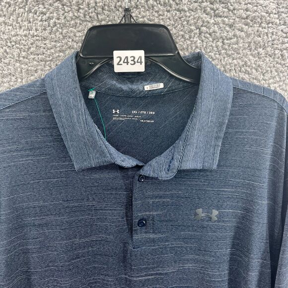 UNDER ARMOUR Heat Gear Loose Blue Golf POLO SHIRT SIZE XXL 2XL - Picture 10 of 10